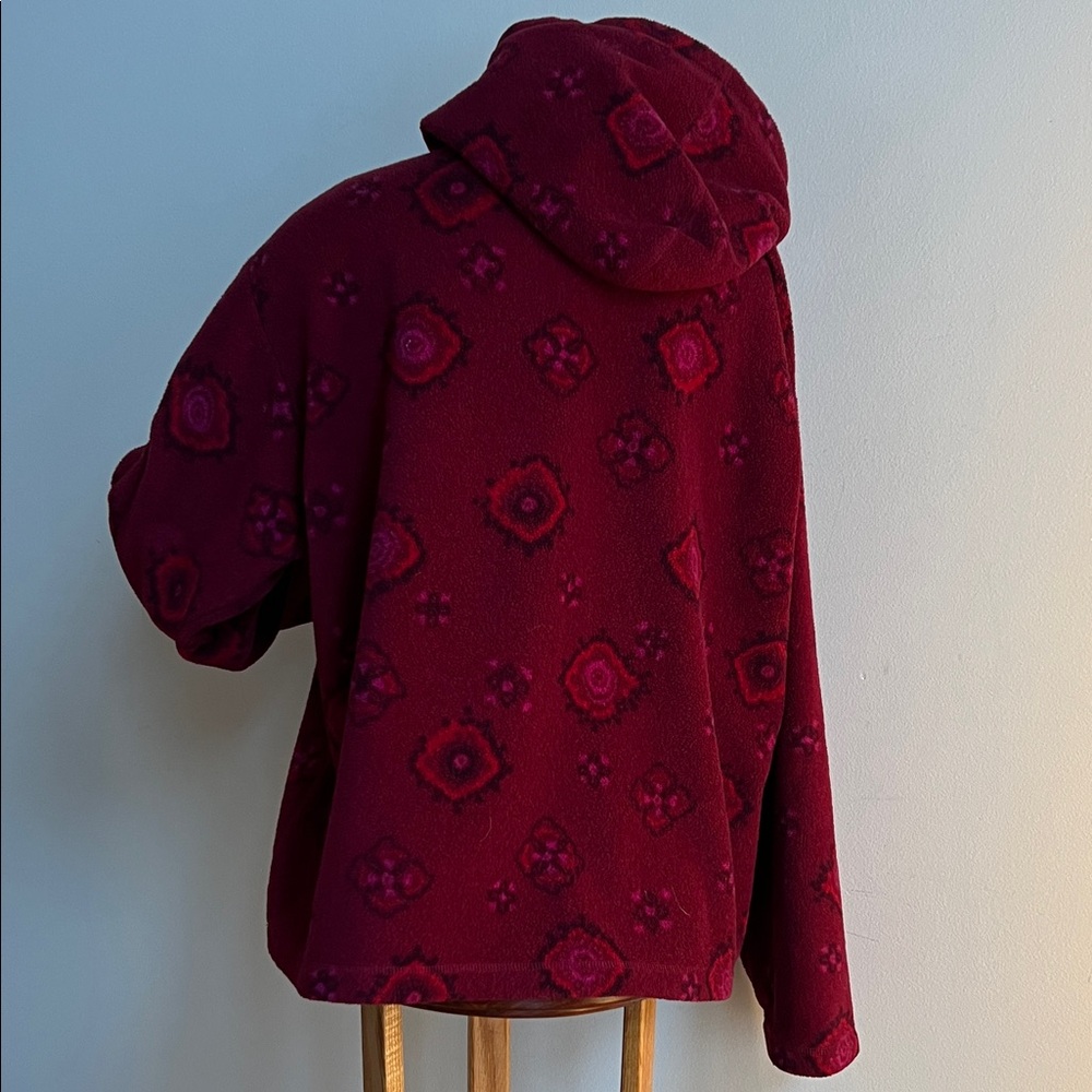 Sigrid Olsen Burgundy fleece jacket with unique buttons size large oversized - Picture 4 of 9